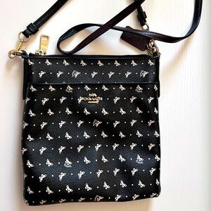 Coach Leather Mini Rowan File Crossbody - Black with White Butterflies